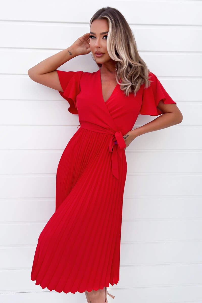 Wrap below knee plus size dress in red | IGIGI.com
